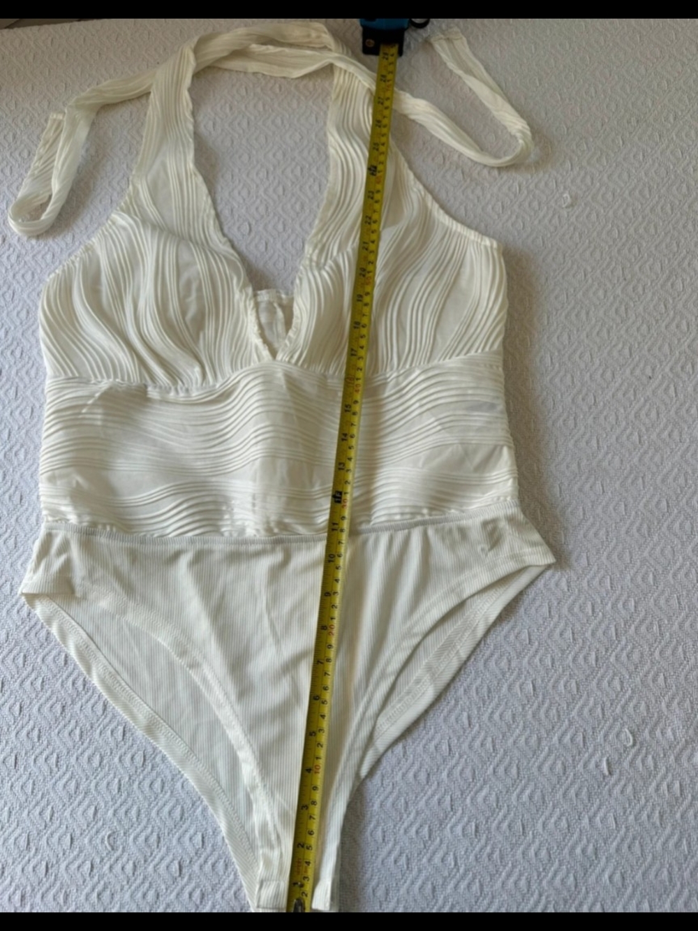 Sheer Textured Bodysuit Shein XL V Neck Halter 3D White Snap Closure Adjustable - Picture 7 of 13